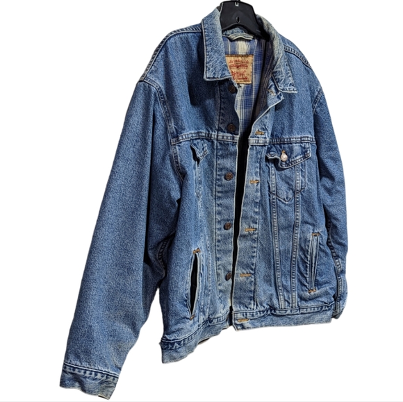 🎉HP Vtg Men's Levi's Trucker Jacket Denim Fleece Lining 100% Cotton USA 80's L - Picture 13 of 15